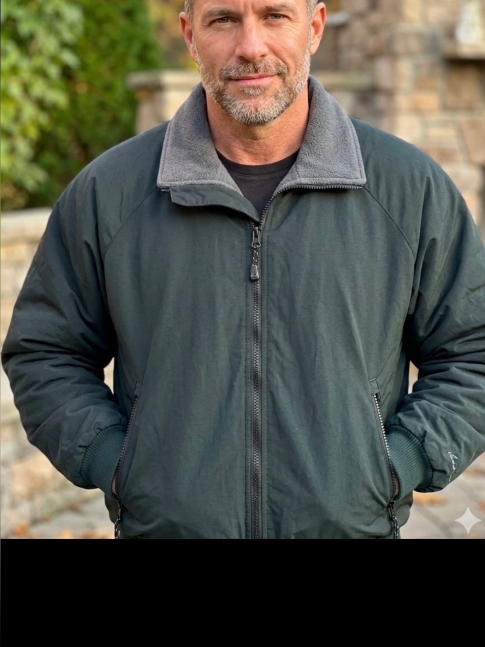Classic black Bomber Jacket with Gray Fleece Collar